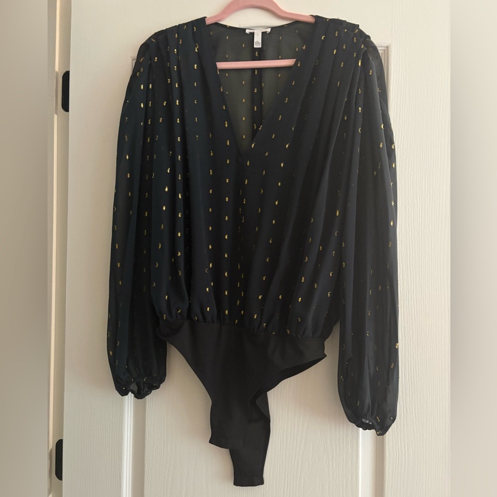 Leith Black Bodysuit with Gold Accents